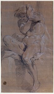 Akademien för sittande naken man Ritning i rött blod av Francois Boucher (1703-1770) 1700-talets Paris, Louvren av François Boucher