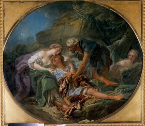 Amintas (eller Amyntas) återvänder till livet i Sylvies famn. Guden Pans barnbarn återvänder till honom i famnen på Sylvie som han är kär i.” Målning av Francois Boucher (1703-1770). 1756. Dim. 1,20 x 1,36 m Rundturer, Musee des Beaux Arts av François Boucher
