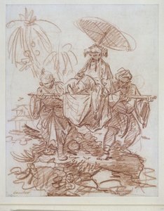 Kinesisk högt uppsatt person, buren av två tjänare av François Boucher