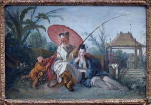 Chinoiserie. Konstverk av Francois Boucher (1703-1770), olja på papper maroufl på duk, cirka 1750. Art francais 1700-tal. Museum of Fine Arts Rotterdam (Nederländerna). av François Boucher