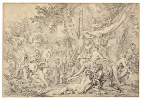 Diana och Callisto (svart krita på papper) av François Boucher