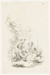 Tre personer som sitter vid ett träd av François Boucher