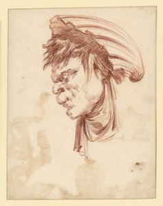 Ett groteskt huvud i profil åt vänster med en mussla som huvudbonad av François Boucher