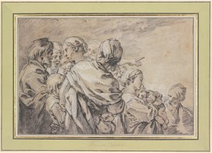 Grupp av halvfigurer föreställande män och kvinnor med barn av François Boucher