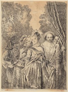 Italienskt teatersällskap i kostymer från Commedia dell’Arte av François Boucher