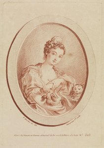 Ung kvinna med en knähund och en kattunge av François Boucher