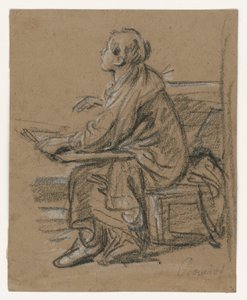 Ung tecknare () . Sittande figur som håller en mapp i knät av François Boucher
