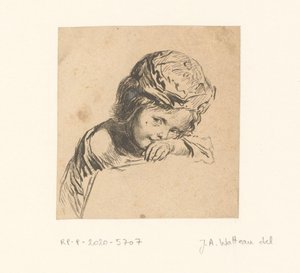 Barn med keps, lutat mot en arm av François Boucher