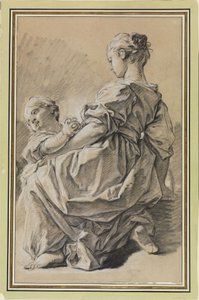 En ung kvinna på knä med ett barn av François Boucher