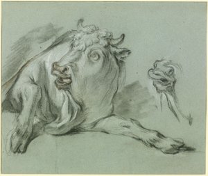 En liggande tjur. Studie efter målningen ”Rövet av Europa” på Musée du Louvre i Paris av François Boucher