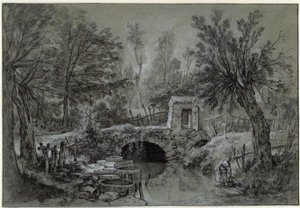 Landskap med bäck och bro av François Boucher