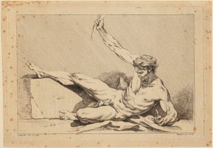 Liggande manlig akt, blad 10 ur ”Second livre de figures d’Académies [...]”, delvis graverad av lärarna vid den kungliga akademin” av François Boucher