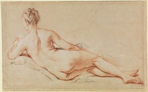Liggande kvinnlig akt, stödd på vänster arm, sett bakifrån av François Boucher