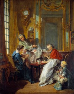 Lunchscen i en borgerlig interiör. Målning av Francois Boucher (1703-1770) 1739 sön. 0,81x0,65 m av François Boucher
