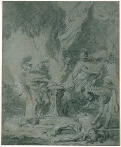 Mucius Scaevola sätter sin hand i elden av François Boucher