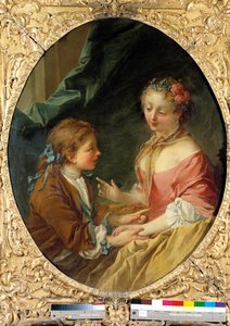 Kommer du att göra en av tre saker? Galant scen. Målning av Francois Boucher (1703-1770). 1734 Privat samling av François Boucher