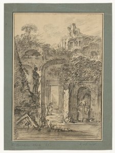 Landskap med romerska ruiner och enstaka figurer av François Boucher