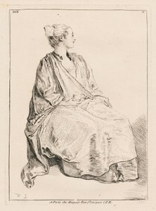 Sittande kvinna vänd åt höger av François Boucher