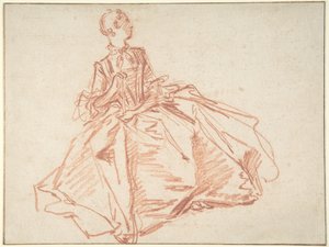 Sittande kvinna som håller en solfjäder av François Boucher