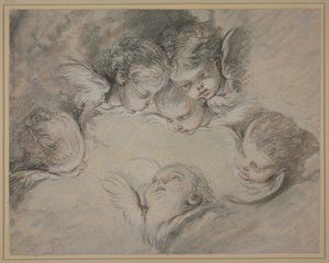 Sex änglahuvuden i molnen av François Boucher