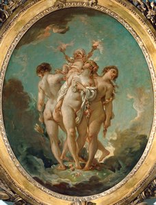 De tre nådegåvorna bär Amor, kärlekens Gud ... av François Boucher