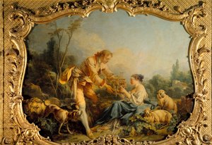 Den självbelåtna pastorala pastorala scenen. Målning av Francois Boucher (1703-1770) 1737 Paris, archives nationales av François Boucher