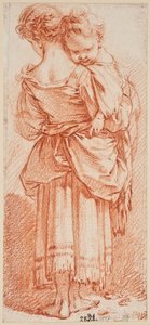 Ung kvinna med barn på armen, sedd bakifrån av François Boucher