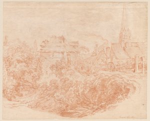 Utsikt över byhusen och kyrktornet av François Boucher