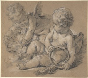 Bevingade putti med blommor av François Boucher