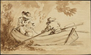 Två män i en roddbåt av François Boucher
