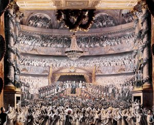 Ludvig XVIII (1755-1824) deltar i teatern i Odeon vid en fest anordnad av nationalgardet i Paris 1819 Teckning av Francois Buffet (1789-1843) Sön. 36x44 cm Versailles, musee du chateau av Francois Buffet