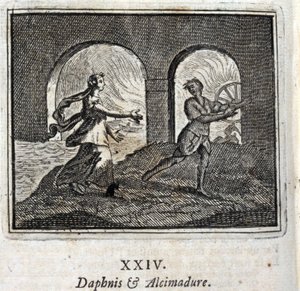 Daphnis och Alcimadura. Fabler av Jean de La Fontaine (1621-95). Illustration av François Chauveau (1613-1676). Upplaga av 1728. av Francois Chauveau