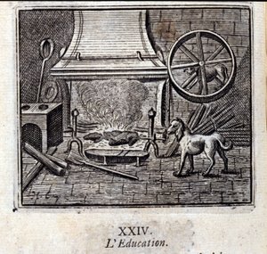 Utbildning. Fabler av Jean de La Fontaine (1621-95). Illustration av Francois Chauveau (1613-1676). Upplaga av 1728. av Francois Chauveau