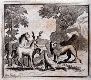 Illustration från "Fables of Jean de la Fontaine" (litho)