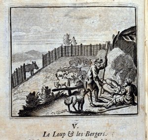 Fabler av Jean de La Fontaine (1621-95). Illustration av François Chauveau (1613-1676). Upplaga från 1728. av Francois Chauveau