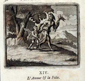 Kärlek och galenskap. Fabler av Jean de La Fontaine (1621-95). Illustration av François Chauveau (1613-1676). Upplaga från 1728.