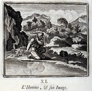 Människan och hennes bild. Fabler av Jean de La Fontaine (1621-95). Illustration av Francois Chauveau (1613-1676). Upplaga av 1728. av Francois Chauveau