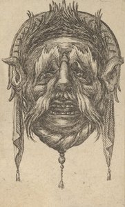 Mask med långa ögonbryn och mustasch och en huvudbonad med dinglande tyg, från Dive..., ca. 1635-45. av Francois Chauveau