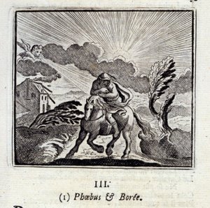 Phebus och Boree. Fabler av Jean de La Fontaine (1621-95). Illustration av Francois Chauveau (1613-1676). Upplaga av 1728. av Francois Chauveau