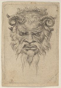 Satyrmask med krökta horn som tittar ner, från Divers Masques, ca. 1635-45. av Francois Chauveau