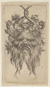 Satyrmask med krokade horn och murgrönskrans, från Divers Masques, ca. 1635-45.