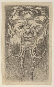 Satyrmask med överlappande horn och fyra flätade skäggstrån, från Divers Ma..., ca. 1635-45.