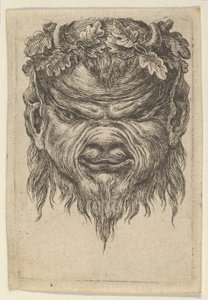 Satyrmask med en indragen nos och en krans av eklöv, från Divers Masques, ca. 1635-45. av Francois Chauveau