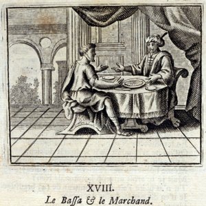 Bassa och köpman. Fabler av Jean de La Fontaine (1621-95). Illustration av François Chauveau (1613-1676). Upplaga från 1728. av Francois Chauveau