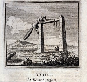 Den engelska räven. Fabler av Jean de La Fontaine (1621-95). Illustration av François Chauveau (1613-1676). Upplaga av 1728. av Francois Chauveau