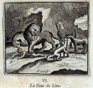 Lejonrätten. Fabler av Jean de La Fontaine (1621-95). Illustration av François Chauveau (1613-1676). Upplaga från 1728. av Francois Chauveau