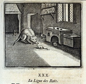 Råttligan. Fabler av Jean de La Fontaine (1621-95). Illustration av François Chauveau (1613-1676). Upplaga av 1728. av Francois Chauveau