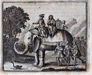 Råttan och elefanten. Fabler av Jean de La Fontaine (1621-95). Illustration av François Chauveau (1613-1676). Upplaga av 1728. av Francois Chauveau