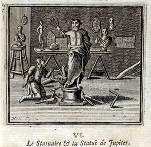 Statyn och statyn av Jupiter. Fabler av Jean de La Fontaine (1621-95). Illustration av François Chauveau (1613-1676). Upplaga av 1728. av Francois Chauveau