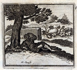 Ekollonen och pumpan. Fabler av Jean de La Fontaine (1621-95). Illustration av François Chauveau (1613-1676). Upplaga av 1728. av Francois Chauveau